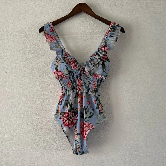 Chicwish Ruffled Floral Shirring Swim One-Piece Large NEW Soft Girl Romantic - Picture 14 of 15